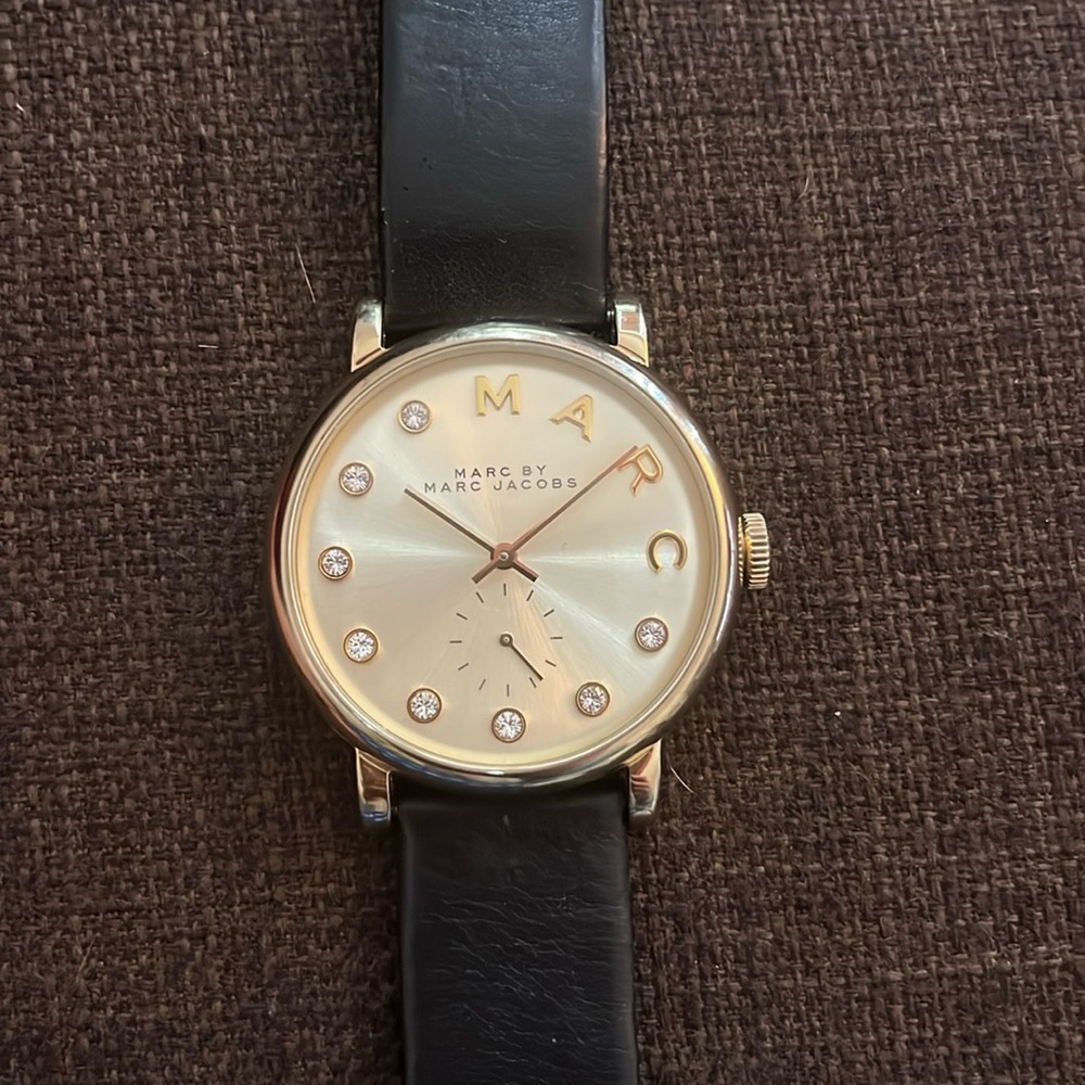 MARC by Marc Jacob’s women’s black leather watch